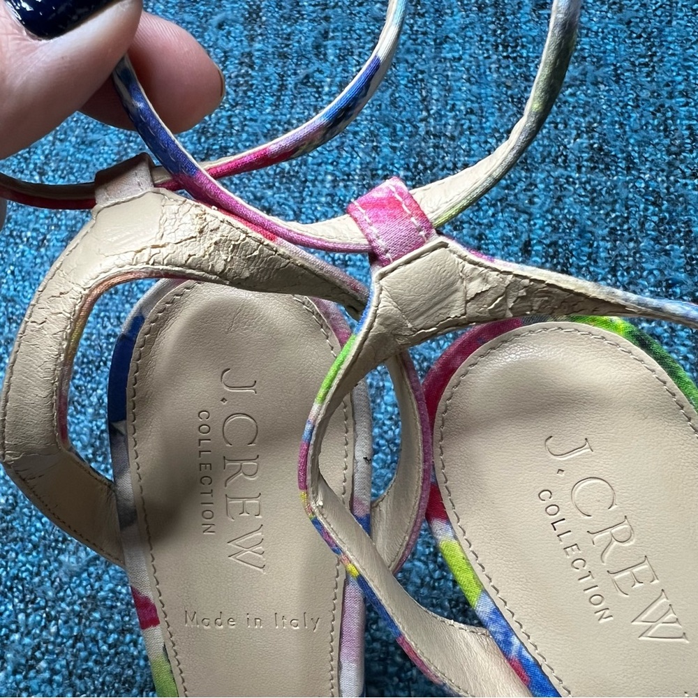 J.Crew Collection Raffia Bow Strappy Coloful Heels Made in Italy Women's 6.5 Pom - Picture 11 of 11